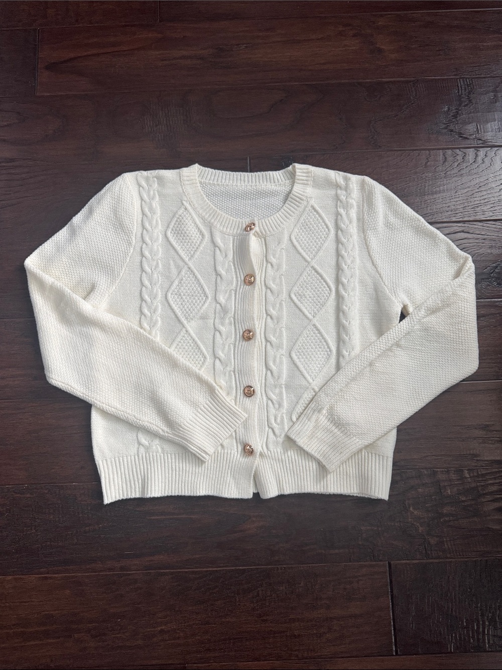 NWOT Cardigan Sweater Cream Women's Medium Cable-Knit Button-Front